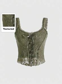 ROMWE Fairycore Lace Up Front Lace Cami Top