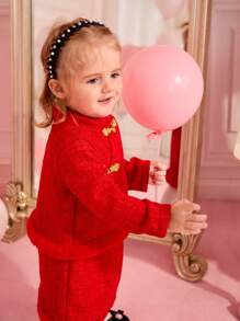 SHEIN Baby Girl Chinese Style Fluffy Retro Button Decorated Hanfu Half Body Skirt Set