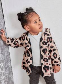 SHEIN Leap Crew Mommy And Me Baby Girl Cute Hooded Leopard Print Fleece Jacket, Autumn Winter - Multicolor - View 4