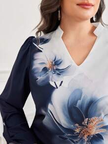 Lacomfia Camisa de manga larga con estampado floral para mujeres de talla grande