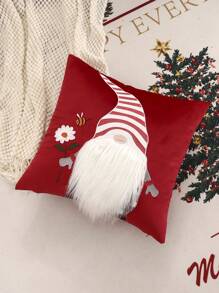 1 件圣诞刺绣毛绒装饰枕套，秋季装饰，秋季装饰，房间装饰 - 紅色 - 查看 6