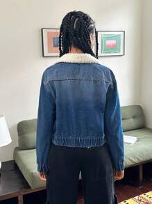 SHEIN Explorewe Teens/Teen Girl's Loose Fluffy Collar Y2K Personalized Denim Jacket