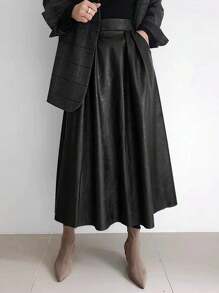 Women's Solid Color Simple Casual Skirt - Black - View 3