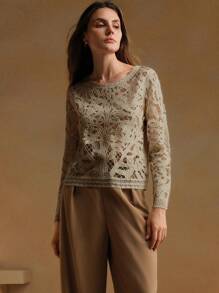 Anewsta 钩编优雅复古镂空圆领长袖