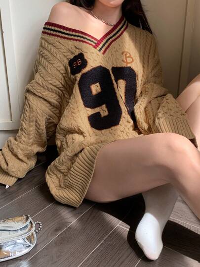 DAZY 女式拼色套头衫，运动学院风，长袖上衣，秋季服装