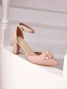 CUCCOO HITCHD Women's Pointed Toe Chunky Heel 3D Floral Pink High Heel Pumps, Hollow-Out Party Wedding Shoes Spring Shoes Spring Break Easter Prom Heels For Christmas - Pink - View 4