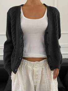 DAZY Autumn New Style Short Cable Knit Cardigan Y2k,Fall Women Clothes Jacket - Dark Grey - View 7