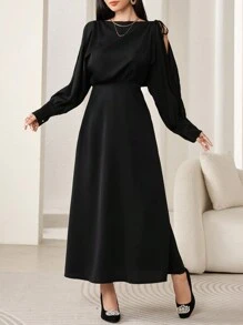 Modelyn Vestido casual de unicolor con cuello asimétrico para mujer, otoño