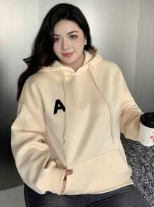 Dazy Plus 加大码连帽字母印花宽松保暖内衬运动衫，秋季服装