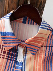 SHEIN LUNE Casual Polo Collar Plaid Print Simple Shirt - Multicolor - View 4