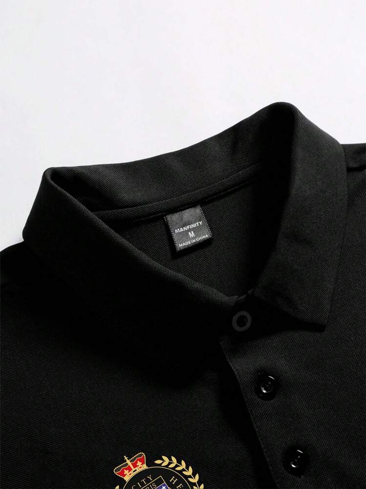 PAVTROS Camisa polo casual de manga corta con botones delanteros y estampado de letras para hombre - Negro - Añade 3