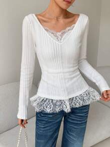 EastFlair Áo ba lỗ phối ren trắng phong cách Hàn Quốc dành cho nữ - trắng - Xem 1