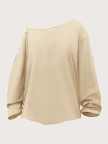 SHEIN LUNE Plus Size Women Christmas Pattern Loose Casual One Shoulder Long Sleeve T-Shirt, Autumn