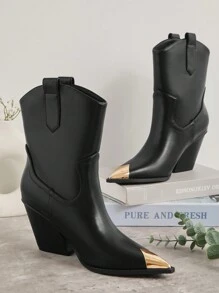 SHUZIA Pointed Toe Low Heel Ankle Cowboy Boot Bootie Summer Shoes Spring Shoes Spring Break Easter For Christmas - Black - View 2