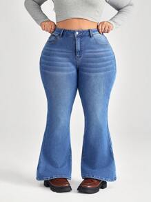 SHEIN CURVE+ Blue Plus Size Jeans Skinny Stretch Flared Pants Comfortable And Versatile - Medium Wash - View 3