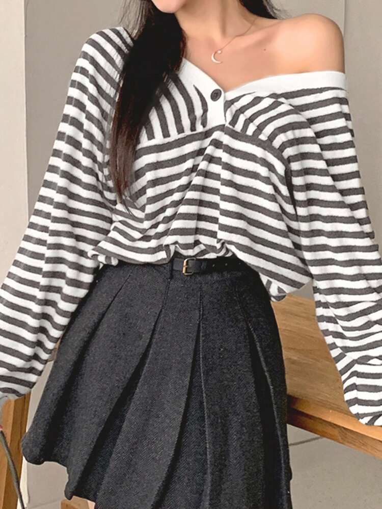 Women's Casual V-Neck Colorblock Striped Sweatshirt, Autumn