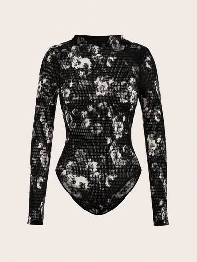 COSMINA 女士黑白图案印花喇叭领紧身衣，秋季