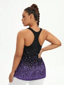 Easithlete Plus Size Full Graphic Floral Print Round Neck Sports Tank Top - Multicolor - View 2