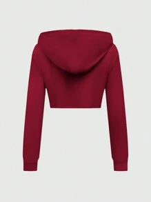 ROMWE Grunge Punk Women Cropped Dark Gothic Skull Skeleton Print Sweatshirt,Long Sleeve Tops - Red - View 2