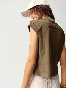 Bohemela 女士度假圆领短袖百搭 T 恤 - 棕色 - 查看 2