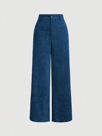 SHEIN X ELOISA & ORSON SHEIN MOD Women's Solid Color Pocket Wide Leg Relaxed Casual Pants