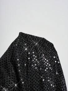 Slaydiva Black Glitter Knitted Long Dress, Elegant Hollow-Out Fitted Party Dress Suitable For Party, Valentine's Day, Date Night - Black - View 3