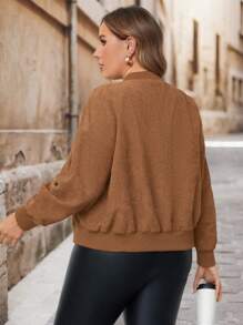 SHEIN LUNE ملابس نسائية عادية بتصميم بسيط أكمام طويلة للمواسم الانتقالية الخريفية والشتوية، مناسبة للإطلالات اليومية - بني - مشاهدة 2