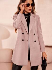 SHEIN Clasi Manteau tricoté à double boutonnage de couleur unie décontractée pour femme, manteau oversize élégant à col cranté et manches régulières avec deux boutons pour les femmes en rose poussiéreux, à porter au quotidien - Vieux Rose - Voir 4