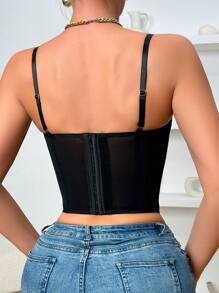 Chiquease Camiseta de tirantes de mujer unicolor con parches de encaje - Negro - Ver 2