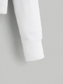 ROMWE Áo len cardigan cổ lông đính nơ ren Kawaii cho nữ - trắng - Xem 3