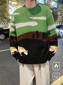 Claim Dot Áo len dệt kim cổ tròn dài tay họa tiết cho nam, mặc thường ngày - màu xanh lá - Xem 1