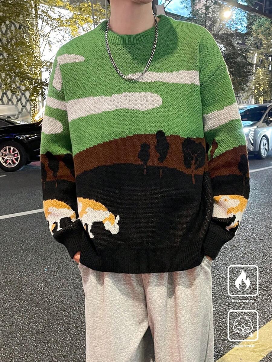 Claim Dot Áo len dệt kim cổ tròn dài tay họa tiết cho nam, mặc thường ngày - màu xanh lá - Xem 1