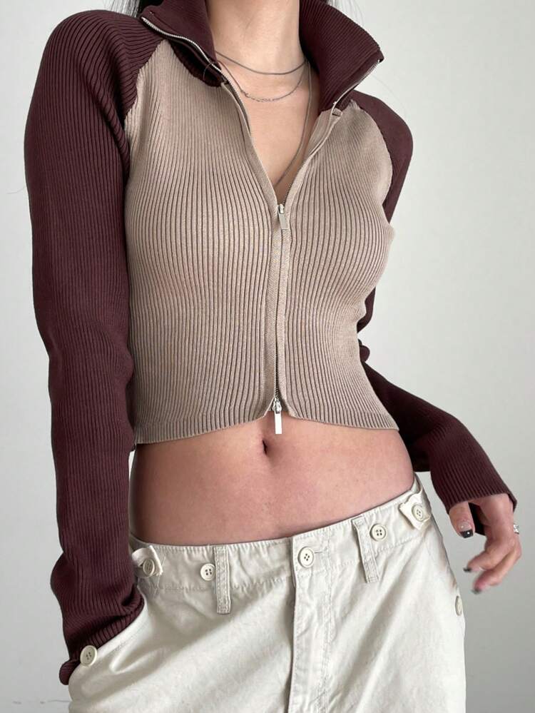 Women Contrast Color Patchwork Turtleneck Cardigan Sweater,Fall Clothes