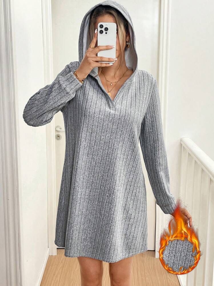 SHEIN Essnce Long Fall Dress Fall Dresses Winter Dress Women's Solid Color Long  Sleeve Ribbed Casual Loose Hooded Sweatshirt Dress, Spring/Autumn | SHEIN  USA