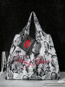 Marilyn Monroe X SHEIN Figure Lip Graphic RPET Foldable Reusable Shopping Bag,Valentine's Day - Multicolor - View 2