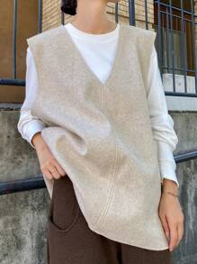 FRIFUL Women's Solid Color Simple Casual Sleeveless Loose Vest Women Jacket,Fall Women Clothes Women Coats - Apricot - View 1