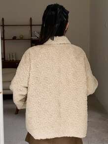 DAZY 女士撞色抓绒外套，秋季女装女式外套 - 米色 - 查看 5