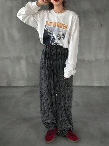 FRIFUL 女士抽绳腰阔腿宽松休闲裤 - 灰色 - 查看 2
