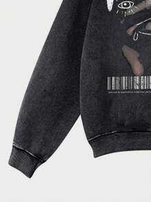 Manfinity ZONE917 Sudadera con capucha de caída de hombros negra con lavado de nieve, estampado de texto y grafiti vintage de estilo callejero con ojos rojos para el Día de Muertos y Halloween, para hombre, de gran tamaño