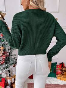 EMERY ROSE Damen-Strickpullover mit Rundhalsausschnitt, Drop Shoulder und langen Ärmeln mit Buchstabenmuster - Grün - Übersicht 4