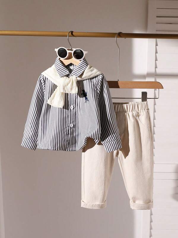 SHEIN 2 Stücke/Set Baby Jungen Lässig outfit mit Langarm Hemd und modischer Jeans Lang Hose