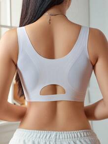 1pc Seamless Hollow-Out Wireless Bra - Beige - View 2