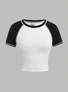 SHEIN Girlism Teenager Mädchen gestricktes T-Shirt mit Kontrast Farben, lässig geschnitten mit Dolman Ärmeln und Crop Länge