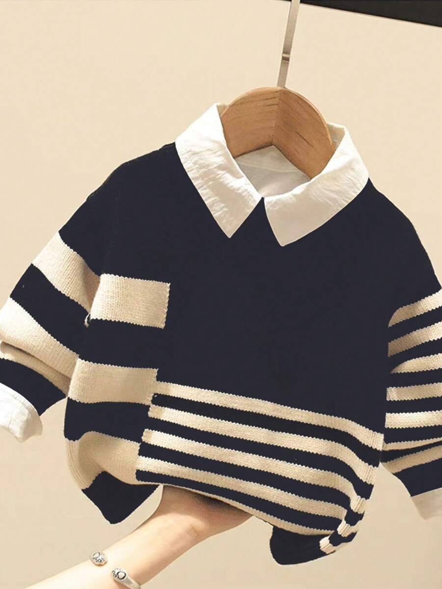 Kids Clothes Casual Style Striped Pattern Comfortable Round Neck Long Sleeve Sweater For Boys, Suitable For Commute, School, Home, Leisure, Street Photography, Party, Outdoor Play - Multicolor - View 1