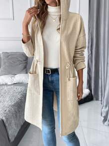 SHEIN Clasi Women's Solid Color Simple Casual Long Sleeve Hooded Jacket For Autumn Winter - Apricot - View 6