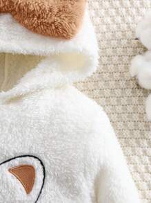 SHEIN Áo nỉ mùa đông cho bé gái, chất liệu lông mềm mại, thêu hình hoạt hình và nơ, thích hợp mặc trong nhà. - Nhiều màu - Xem 3