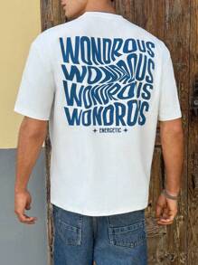 SWAVVY Áo thun họa tiết chữ thường ngày cho nam mùa hè - trắng - Xem 2