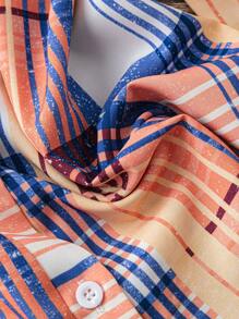 SHEIN LUNE Casual Polo Collar Plaid Print Simple Shirt - Multicolor - View 3