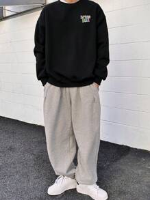 DAZY Men's Letter Print Pullover Sweatshirt, Autumn - Black - View 4