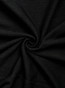 Celure 加大码纯色纽扣装饰立领优雅长袖连衣裙长款女装 - 黑色 - 查看 8